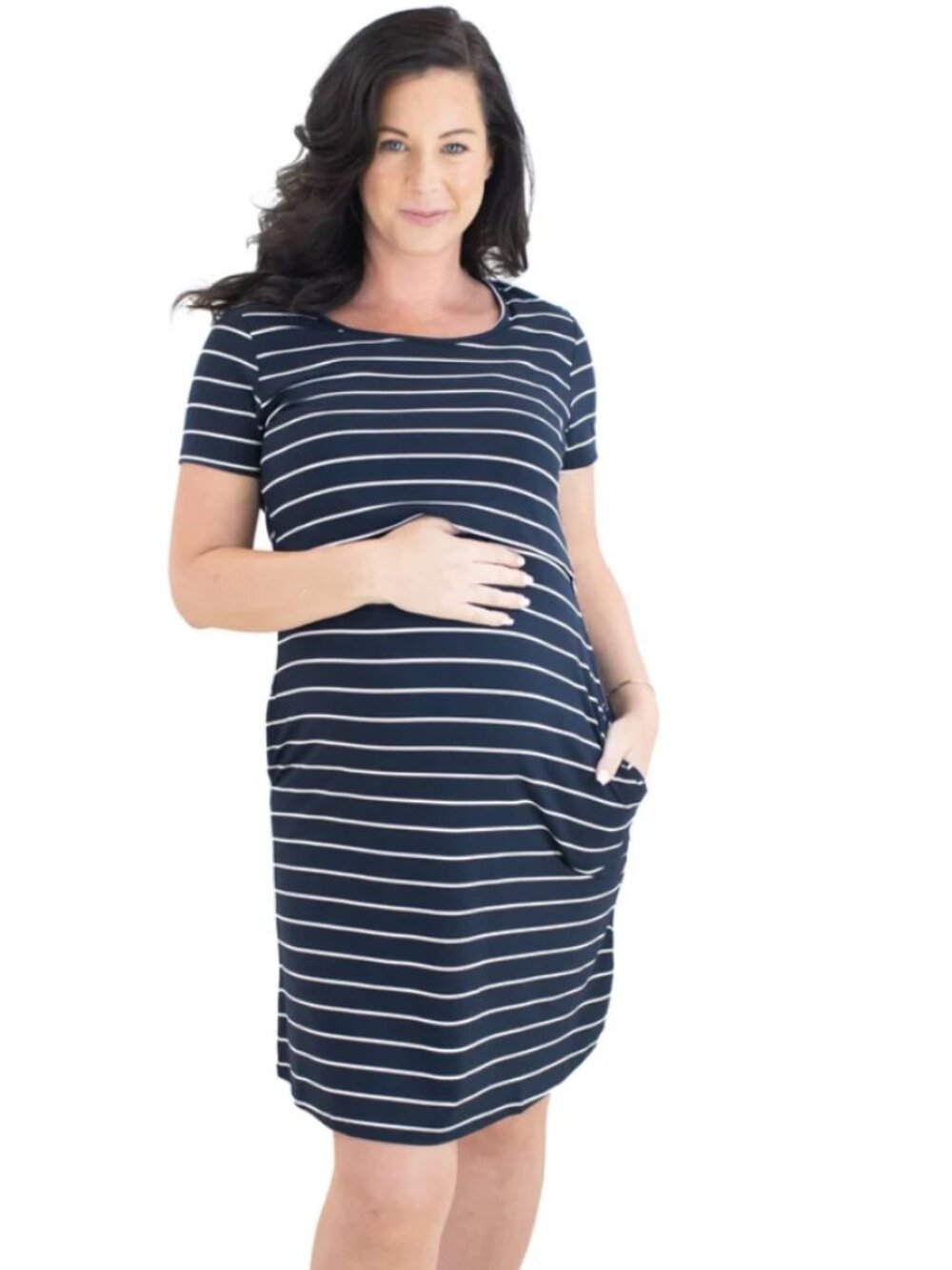 Kindred Bravely Eleanora Bamboo Maternity and Nursing Dress Blue Striped Size S